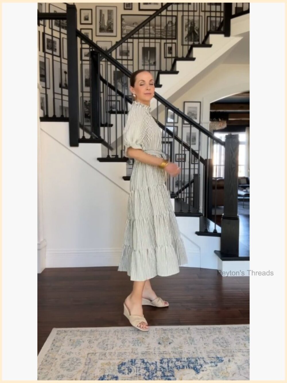 Striped Ruffle Collar Maxi Dress Half Sleeve Button Down Flowy Beach Vacation - Picture 7 of 7